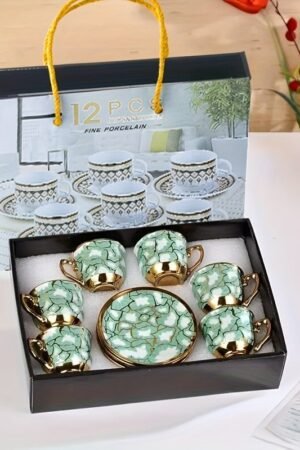 12 vnt elegantiškas keraminis kavos ir arbatos rinkinys', Puodelių ir lėkštučių rinkinys žalias A