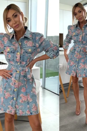 ROŽIŲ MEDVILNINĖ DŽINSINĖ SUKNELĖ