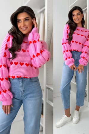 Megztinis su širdies formos rože